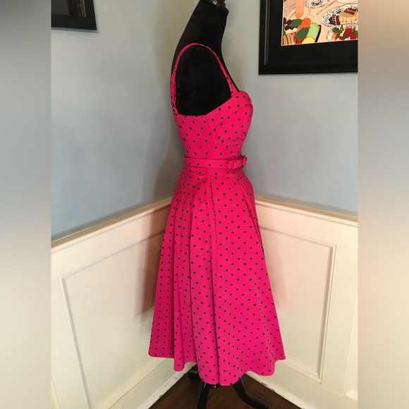 Vixen by Micheline Pitt Hot Pink Polka Dot Maneater Swing Dress Sz M - Picture 4 of 8
